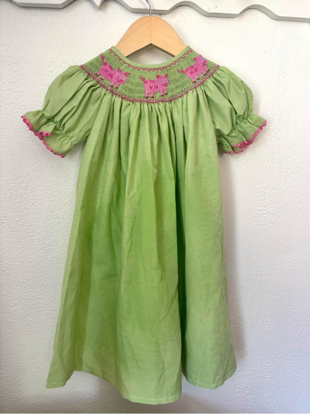Smocked Spring Dress 12M Green Gingham Hand Smocked Pigs Boutique Style